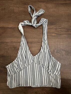 American Eagle Outfitters Navy and White Smocked Top